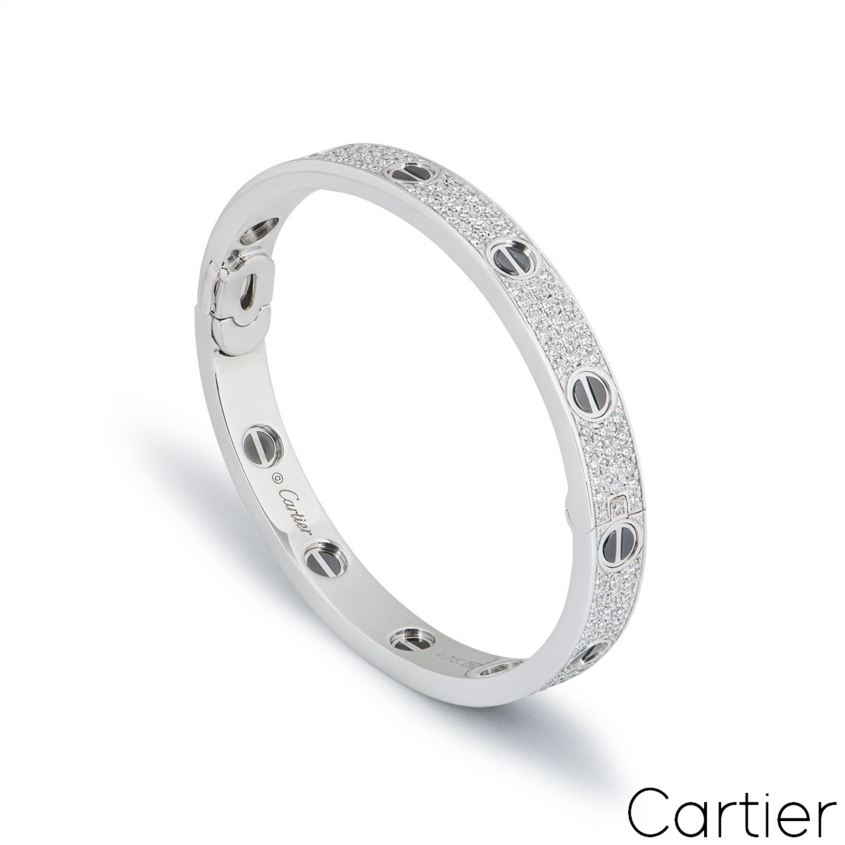 Cartier White Gold Pave Diamond & Ceramic Love Bracelet Size 16 N6032416